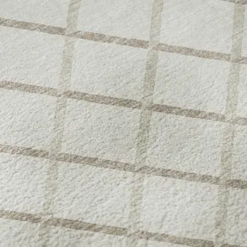 8' Ivory And Taupe Geometric Washable Round Rug With UV Protection