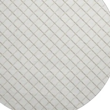 8' Ivory And Taupe Geometric Washable Round Rug With UV Protection