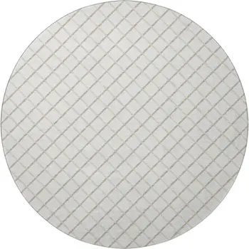 8' Ivory And Taupe Geometric Washable Round Rug With UV Protection