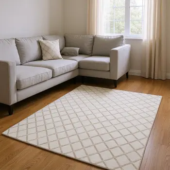 10' X 14' Ivory And Taupe Geometric Washable Area Rug With UV Protection