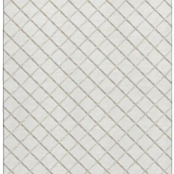 10' X 14' Ivory And Taupe Geometric Washable Area Rug With UV Protection