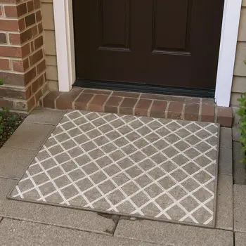 3' X 5' Taupe And Ivory Geometric Washable Area Rug With UV Protection