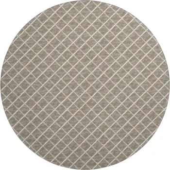 8' Taupe And Ivory Geometric Washable Round Rug With UV Protection