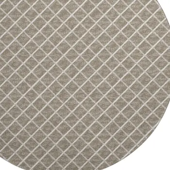 8' Taupe And Ivory Geometric Washable Round Rug With UV Protection