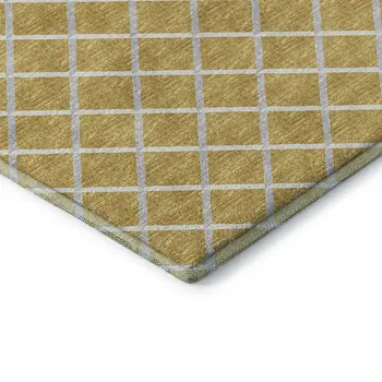 5' X 8' Gold And Ivory Geometric Washable Area Rug With UV Protection
