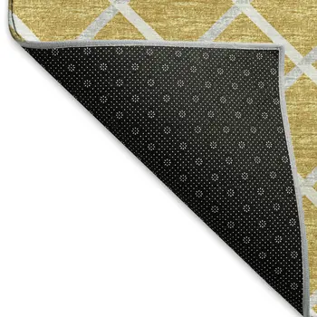 8' Gold And Ivory Geometric Washable Round Rug With UV Protection
