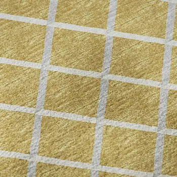 8' Gold And Ivory Geometric Washable Round Rug With UV Protection