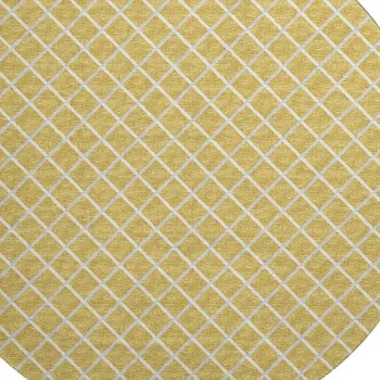 8' Gold And Ivory Geometric Washable Round Rug With UV Protection