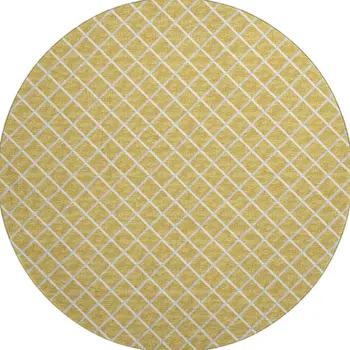 8' Gold And Ivory Geometric Washable Round Rug With UV Protection