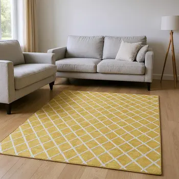 8' X 10' Gold And Ivory Geometric Washable Area Rug With UV Protection