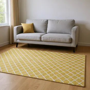10' X 14' Gold And Ivory Geometric Washable Area Rug With UV Protection