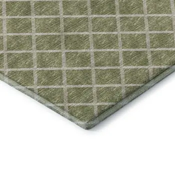 3' X 5' Artichoke Green And Ivory Geometric Washable Area Rug With UV Protection