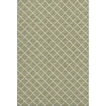 5' X 8' Artichoke Green And Ivory Geometric Washable Area Rug With UV Protection