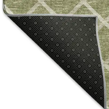 5' X 8' Artichoke Green And Ivory Geometric Washable Area Rug With UV Protection