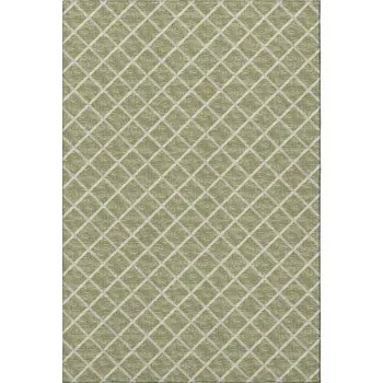 5' X 8' Artichoke Green And Ivory Geometric Washable Area Rug With UV Protection