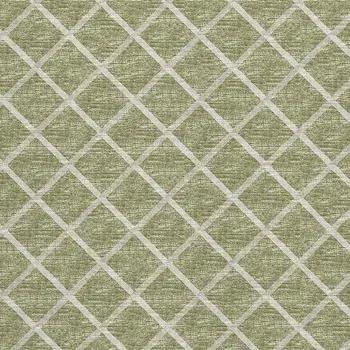 9' X 12' Artichoke Green And Ivory Geometric Washable Area Rug With UV Protection