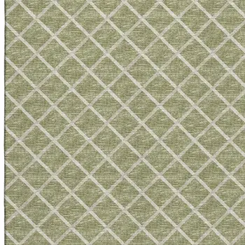 10' X 14' Artichoke Green And Ivory Geometric Washable Area Rug With UV Protection