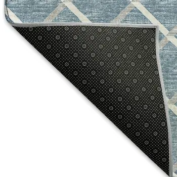 3' X 5' Sky Blue And Ivory Geometric Washable Area Rug With UV Protection