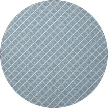 8' Sky Blue And Ivory Geometric Washable Round Rug With UV Protection