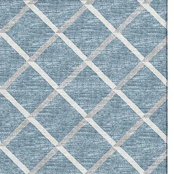 9' X 12' Sky Blue And Ivory Geometric Washable Area Rug With UV Protection