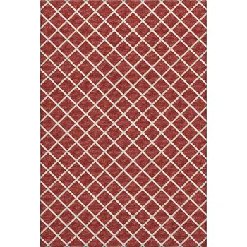 5' X 8' Red And Ivory Geometric Washable Area Rug With UV Protection