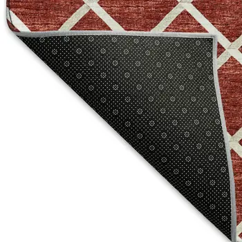 5' X 8' Red And Ivory Geometric Washable Area Rug With UV Protection