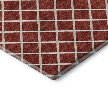 5' X 8' Red And Ivory Geometric Washable Area Rug With UV Protection