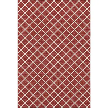5' X 8' Red And Ivory Geometric Washable Area Rug With UV Protection
