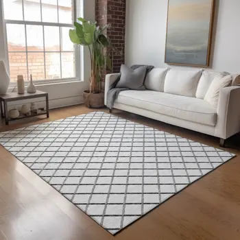 5' X 8' Gray And Black Geometric Washable Area Rug With UV Protection