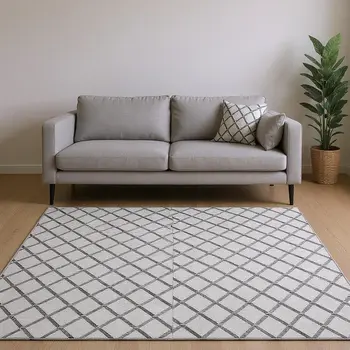 8' X 10' Gray And Black Geometric Washable Area Rug With UV Protection