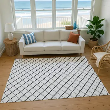 10' X 14' Gray And Black Geometric Washable Area Rug With UV Protection