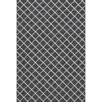 5' X 8' Black And Ivory Geometric Washable Area Rug With UV Protection