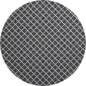 8' Black And Ivory Geometric Washable Round Rug With UV Protection