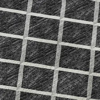 8' Black And Ivory Geometric Washable Round Rug With UV Protection