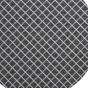 8' Black And Ivory Geometric Washable Round Rug With UV Protection