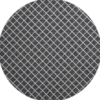 8' Black And Ivory Geometric Washable Round Rug With UV Protection
