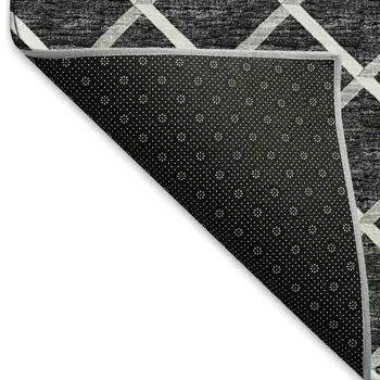9' X 12' Black And Ivory Geometric Washable Area Rug With UV Protection