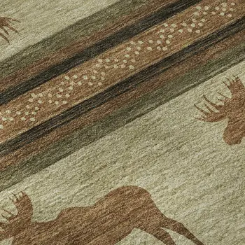 5' X 8' Brown Beige And Rust Animal Print Washable Area Rug With UV Protection