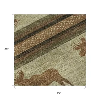 5' X 8' Brown Beige And Rust Animal Print Washable Area Rug With UV Protection