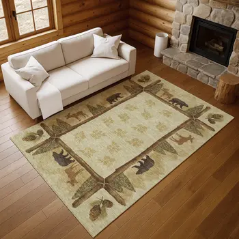 3' X 5' Brown Beige And Rust Animal Print Washable Area Rug With UV Protection