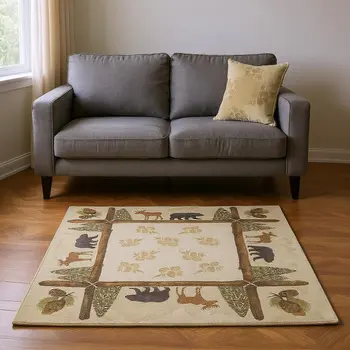 5' X 8' Brown Beige And Rust Animal Print Washable Area Rug With UV Protection