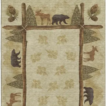 5' X 8' Brown Beige And Rust Animal Print Washable Area Rug With UV Protection