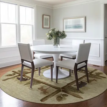 8' Brown Beige And Rust Animal Print Washable Round Rug With UV Protection