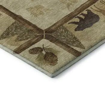 8' Brown Beige And Rust Animal Print Washable Round Rug With UV Protection