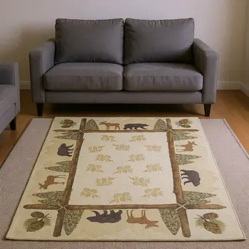 8' X 10' Brown Beige And Rust Animal Print Washable Area Rug With UV Protection