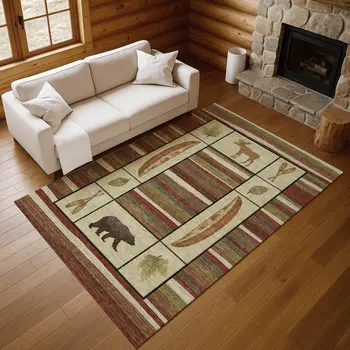 3' X 5' Brown Beige And Rust Animal Print Washable Area Rug With UV Protection