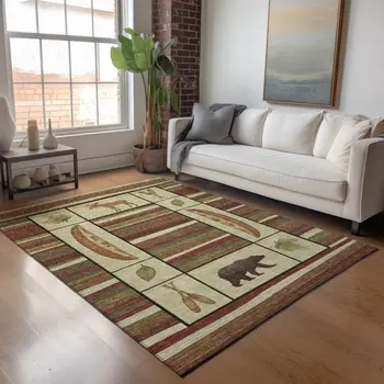 3' X 5' Brown Beige And Rust Animal Print Washable Area Rug With UV Protection