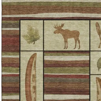 5' X 8' Brown Beige And Rust Animal Print Washable Area Rug With UV Protection