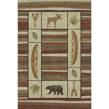 5' X 8' Brown Beige And Rust Animal Print Washable Area Rug With UV Protection