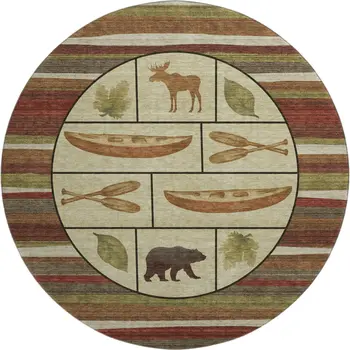 8' Brown Beige And Rust Animal Print Washable Round Rug With UV Protection
